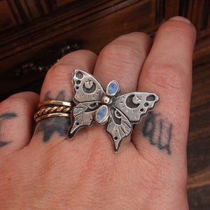 Opal Eyes Night Sky Butterfly- Ring size 8