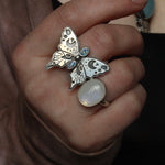 Load image into Gallery viewer, Opal Eyes Night Sky Butterfly- Ring size 8
