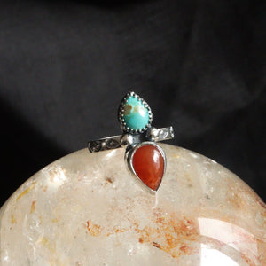 Turquoise and carnelian - ring size 10 3/4ths