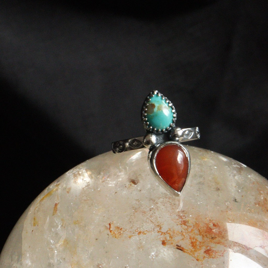 Turquoise and carnelian - ring size 10 3/4ths