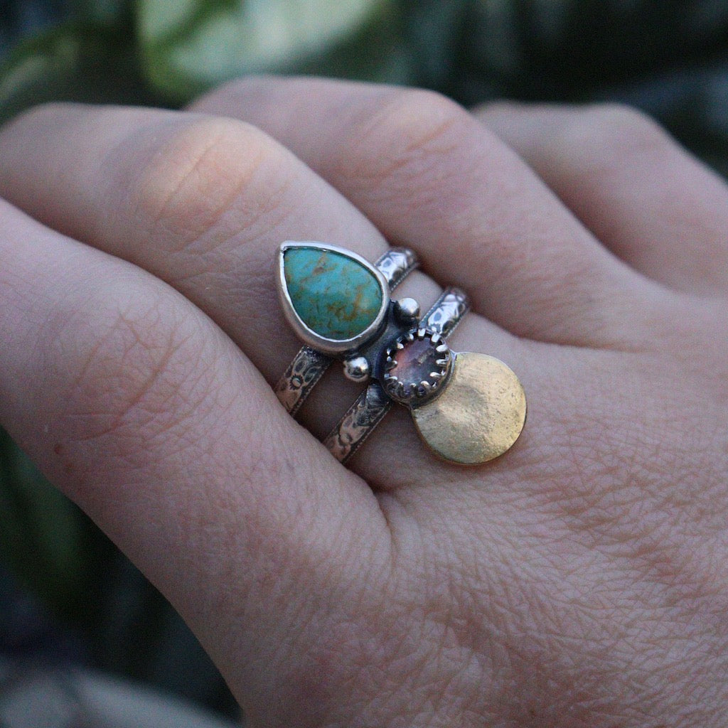 Tourmaline and turquoise - ring size 7