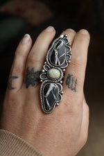Load image into Gallery viewer, White Buffalo and Turquoise -Ring Size 8
