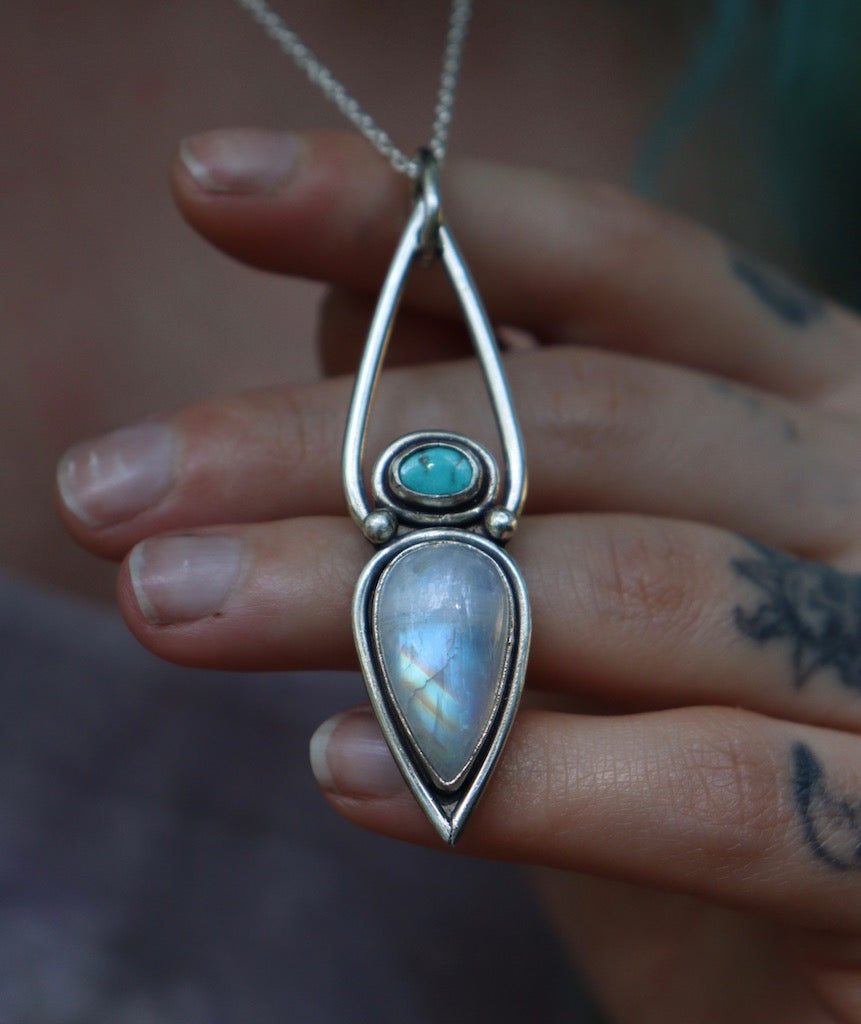 Turquoise and Moonstone Goddess- Necklace