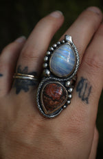 Load image into Gallery viewer, Rainbow Moonstone and Mexican opal ring- size 8
