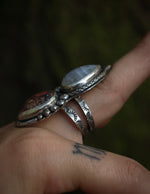 Load image into Gallery viewer, Rainbow Moonstone and Mexican opal ring- size 8

