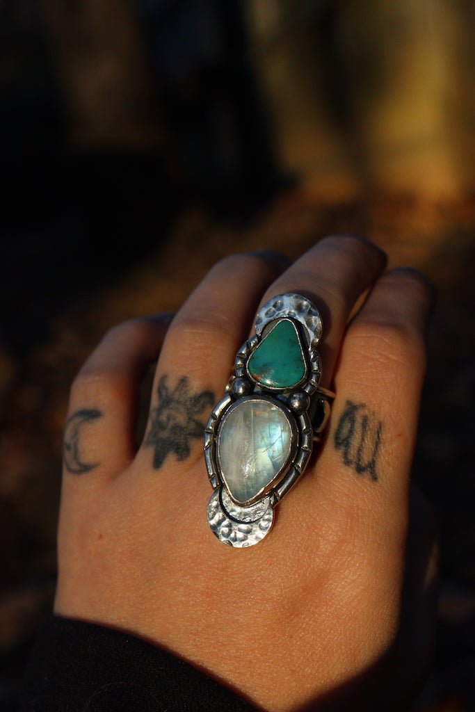 Royston turquoise and Moonstone ring - Size 7