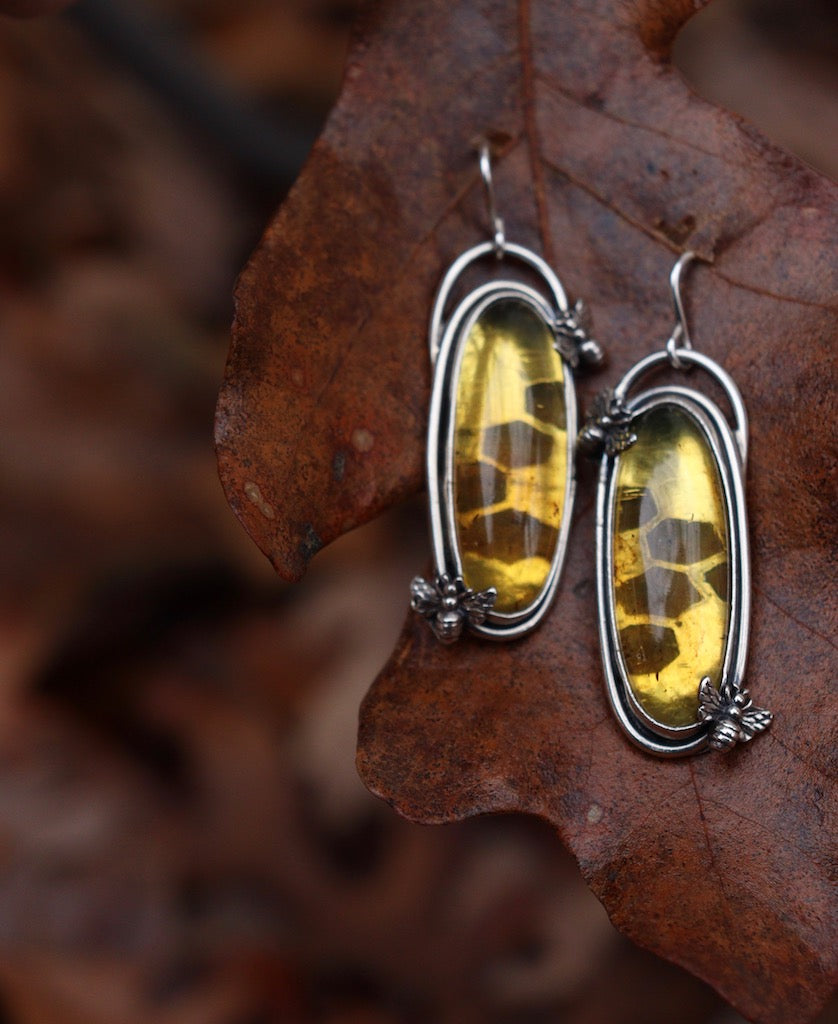 Honey Bee- amber earrings