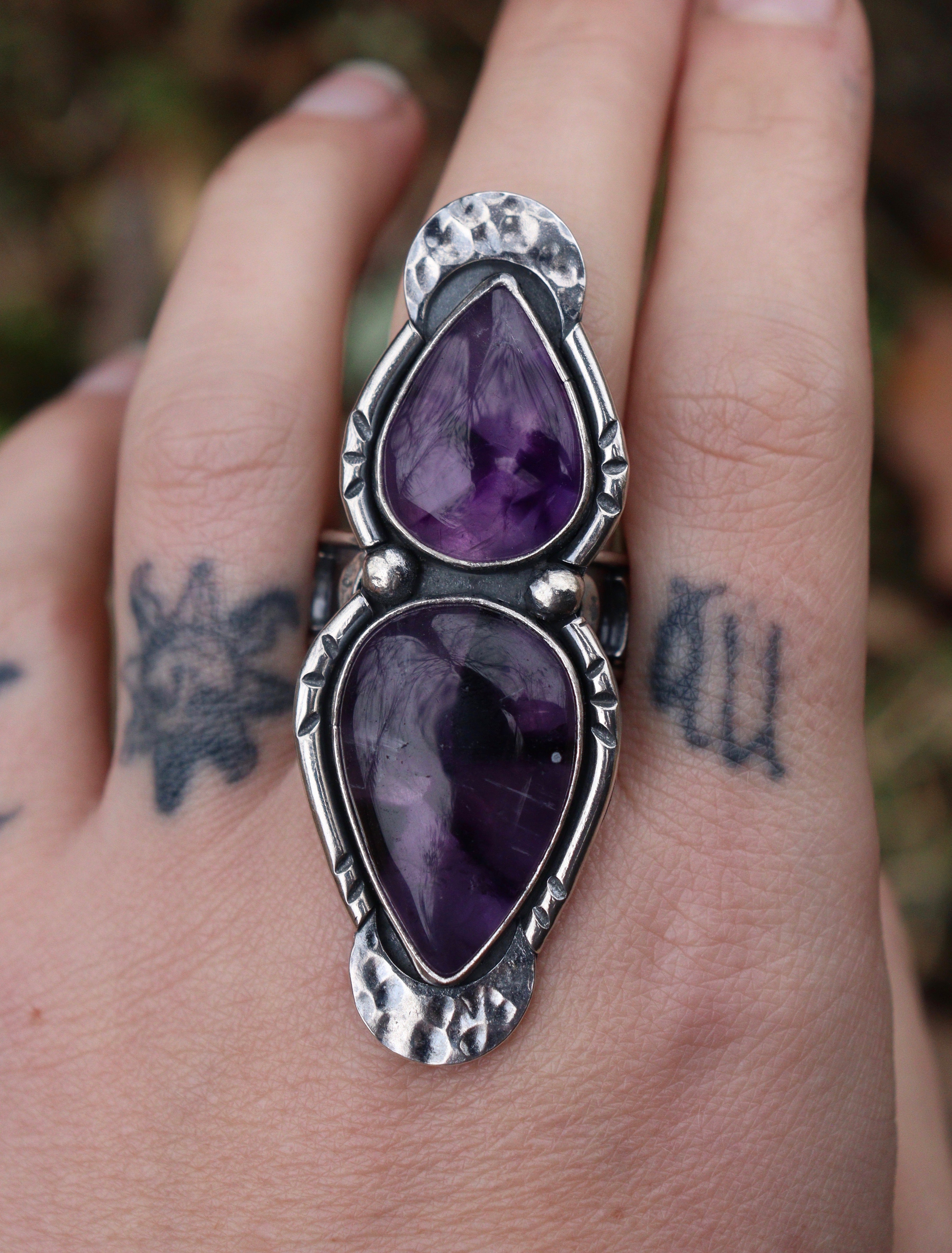 Double Atomic Amethyst ring - Size 9.5