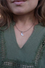 Load image into Gallery viewer, Sterling silver crescent Moons - Sun Moon and Crystals
