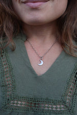 Load image into Gallery viewer, Sterling silver crescent Moons - Sun Moon and Crystals
