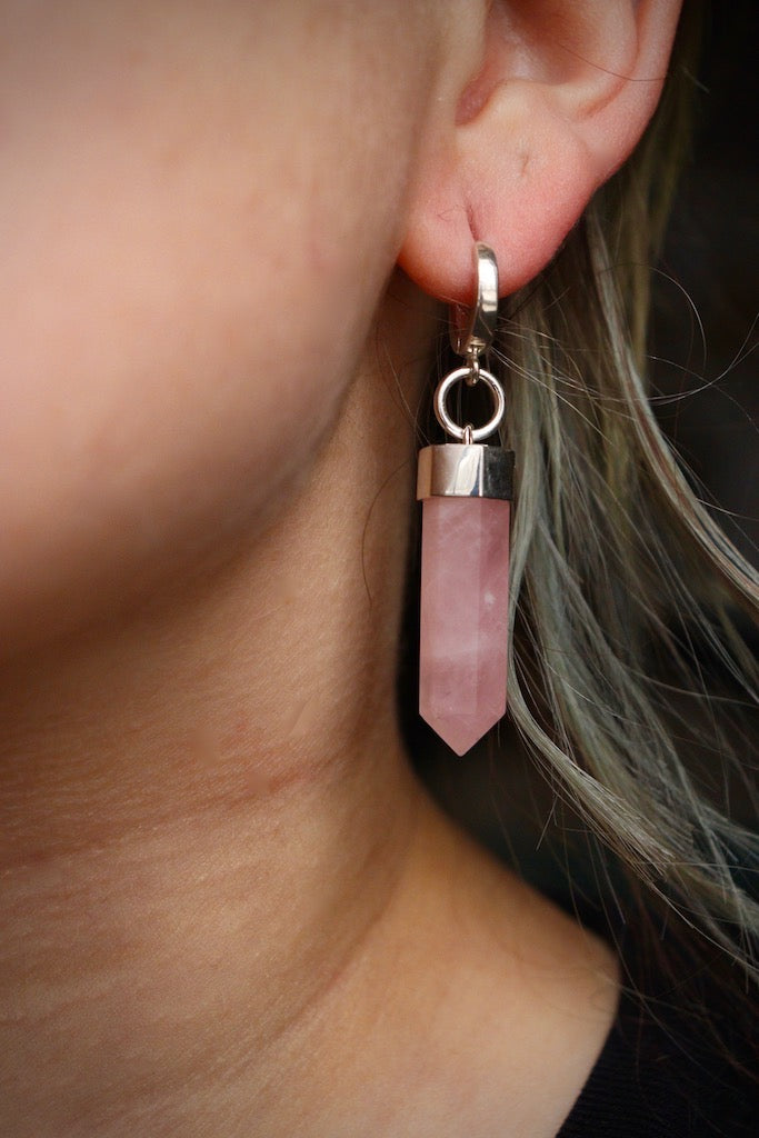Rose Quartz Crystal Earrings -