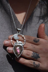 Cat in the cradle with a silver moon - Necklace