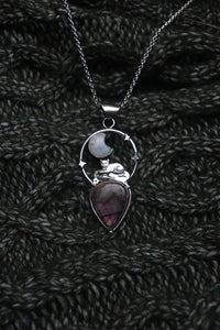 Cat in the cradle with a silver moon - Necklace