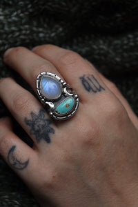Moonstone and turquoise- Ring size 7.5