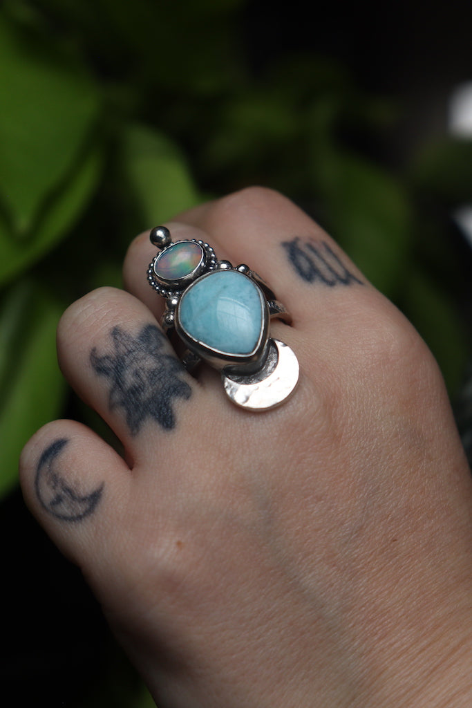 Larimar and Opal- Ring size 9.5