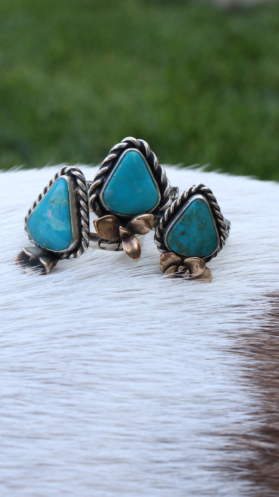 Turquoise and Succulent Rings - Sun Moon and Crystals
