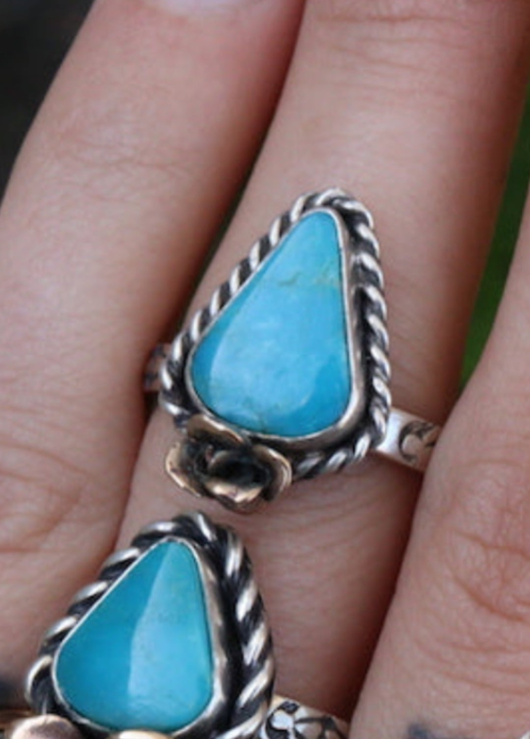 Turquoise and Succulent Ring size 9